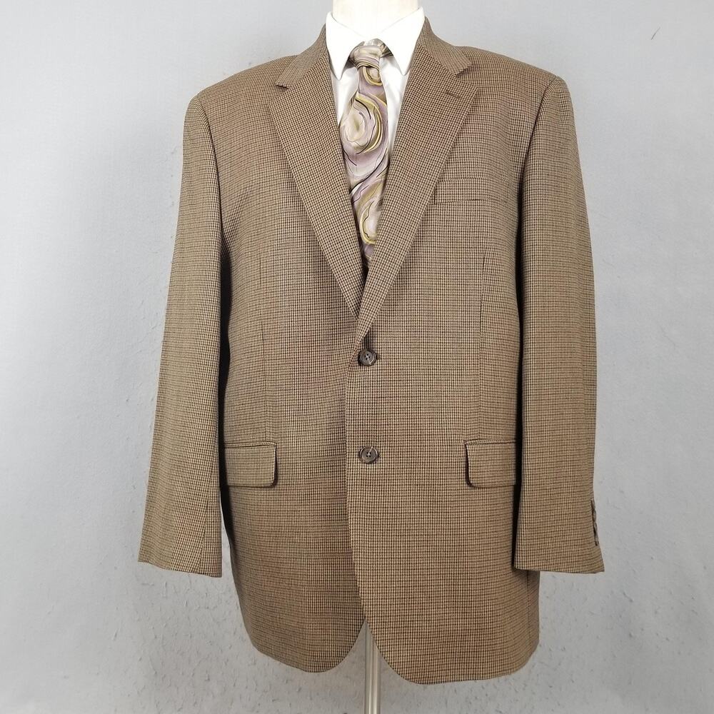 Chaps Blazer Mens 46R Brown Check Wool Sport Coat Jacket Two Button Notch Lapel